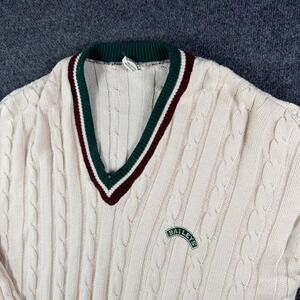 Vintage Bailey's Sweater Womens XL Cream 100% Cotton Cable Knit‎ Outdoor V Neck